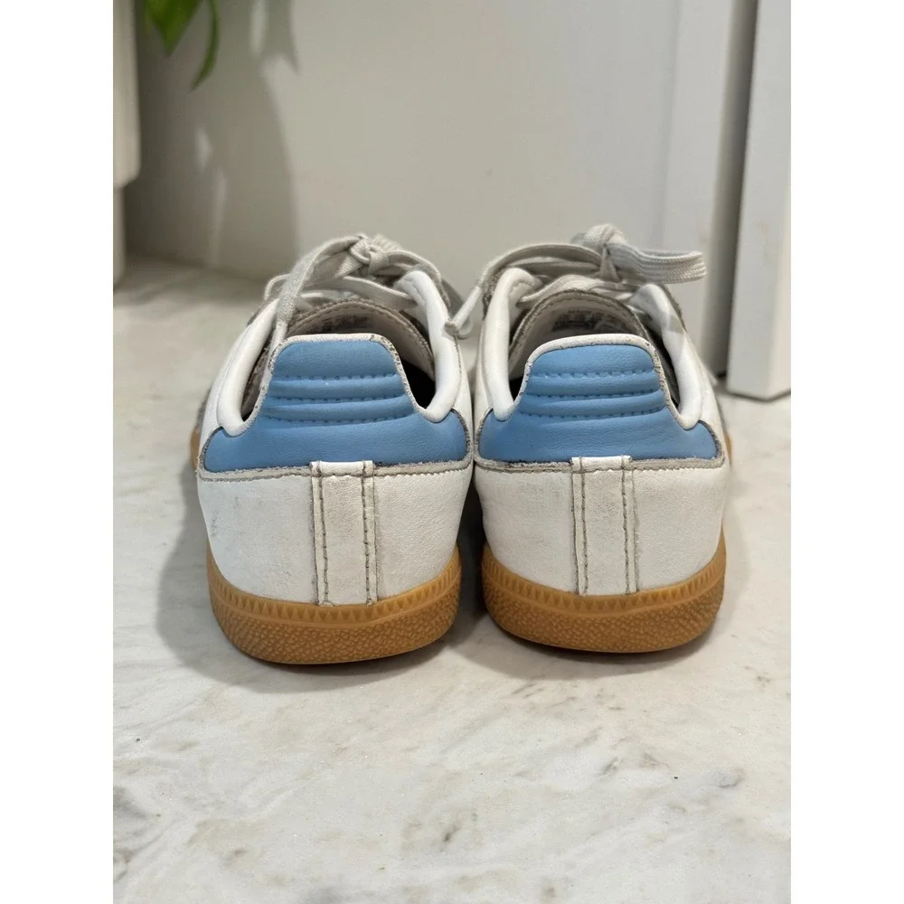 Adidas Samba Sneakers Kids Size 11.5K White Blue Leather Gum Sole Athletic Retro